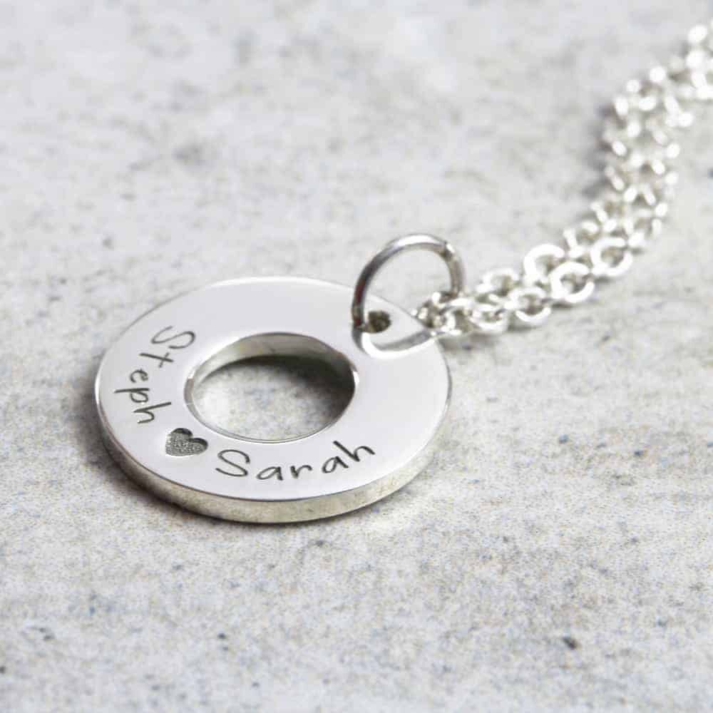 Custom Necklace Engraved Washer Necklace Silvery Jewellery
