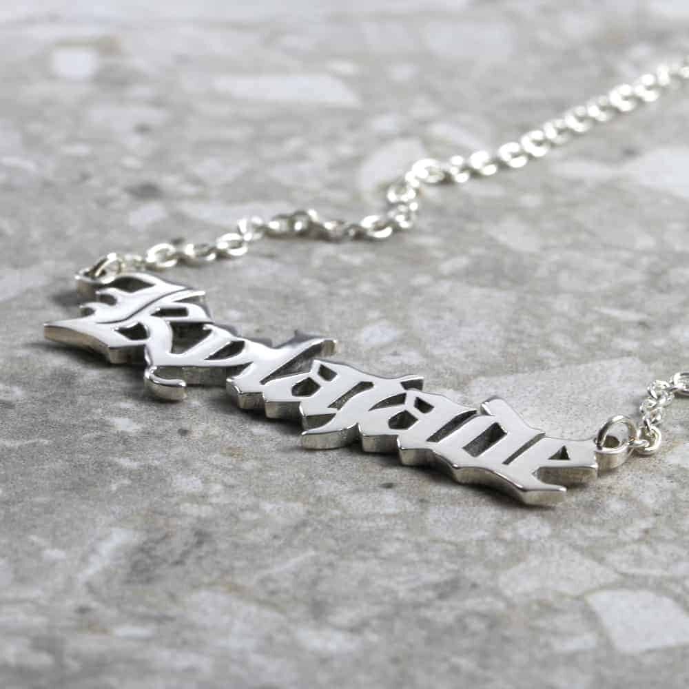 Custom Necklace Old English Name Necklace Silvery Jewellery