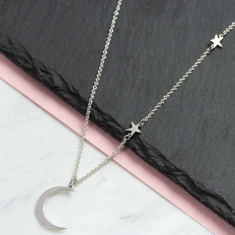 925 Sterling Silver Moon & Star Necklace
