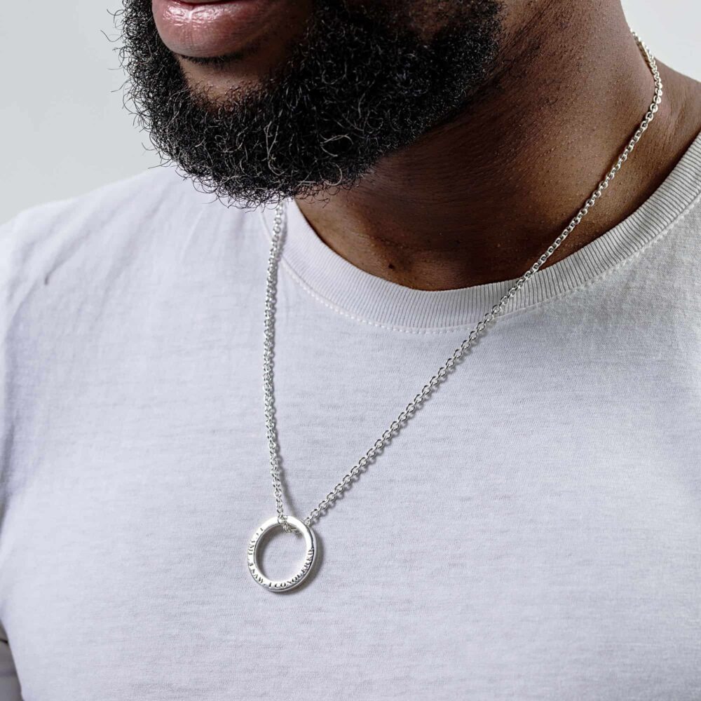 Mens engraved message necklace by silvery jewellery