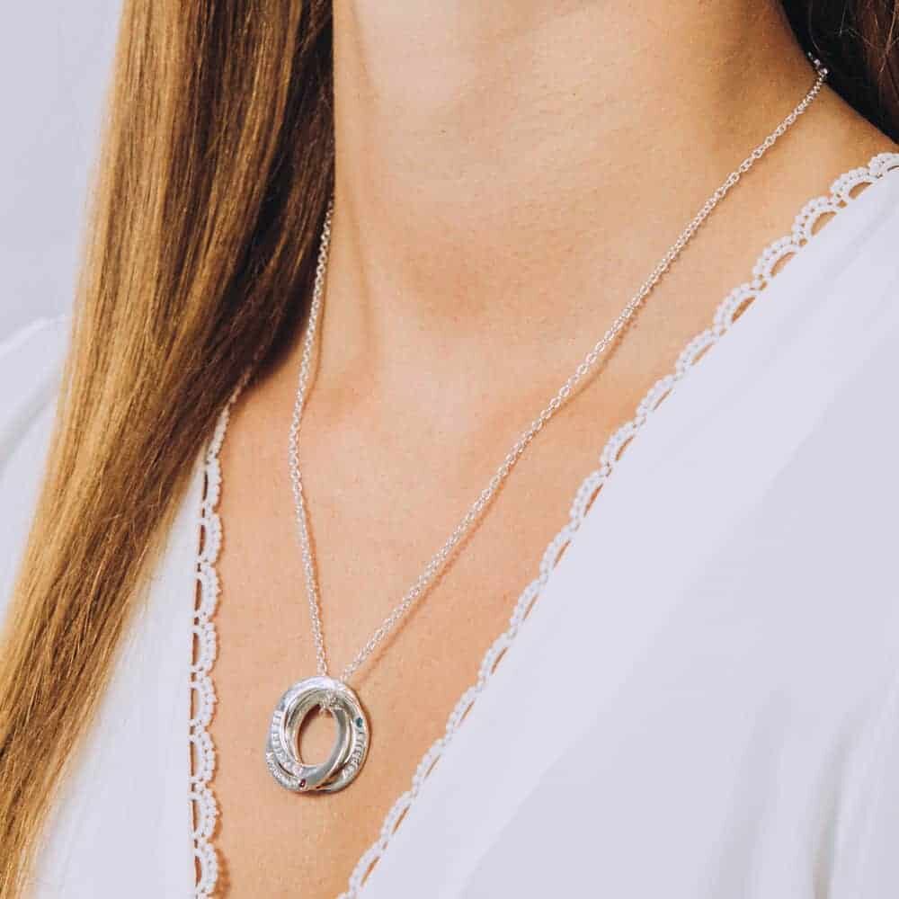 Interlinked Triple Washer Birthstone Necklace - Perspective Image