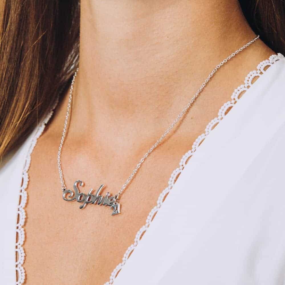 Number and Birthstone Name Necklace - Perspective Image