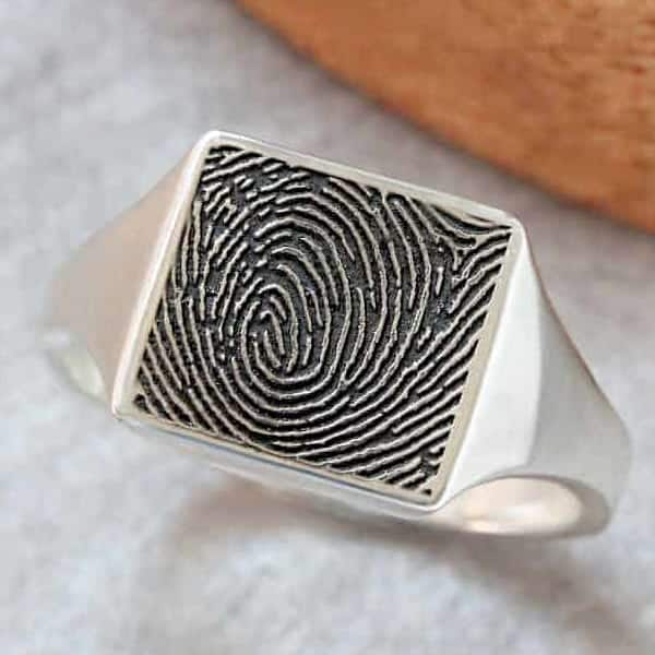 Mens fingerprint engraved signet ring by silvery jewellery
