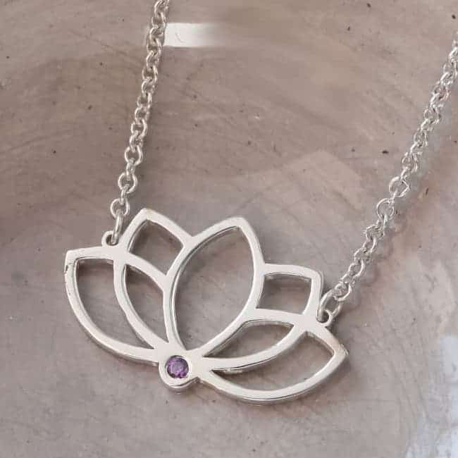 Lotus Flower & Birthstone Necklace
