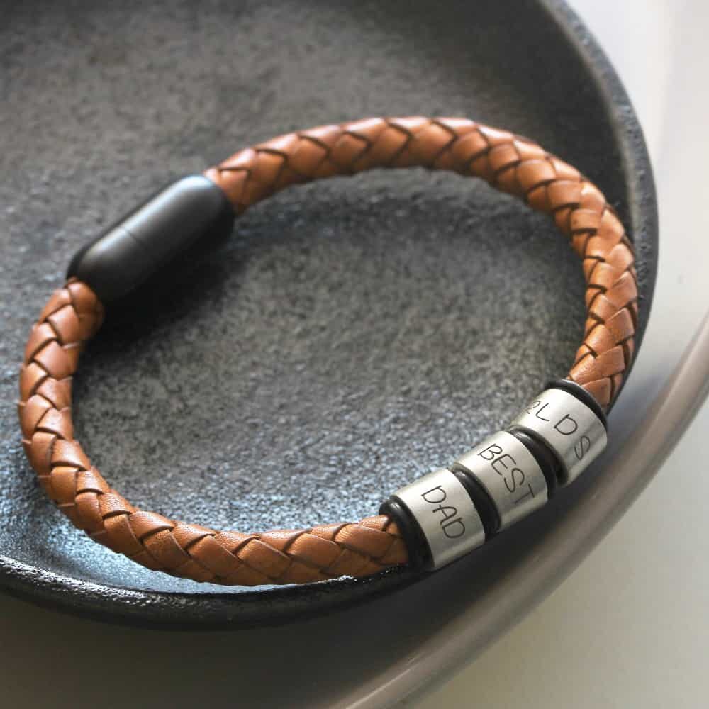 Round Braided Leather Message Bracelet (Black Magnetic Clasp) by silvery jewellery