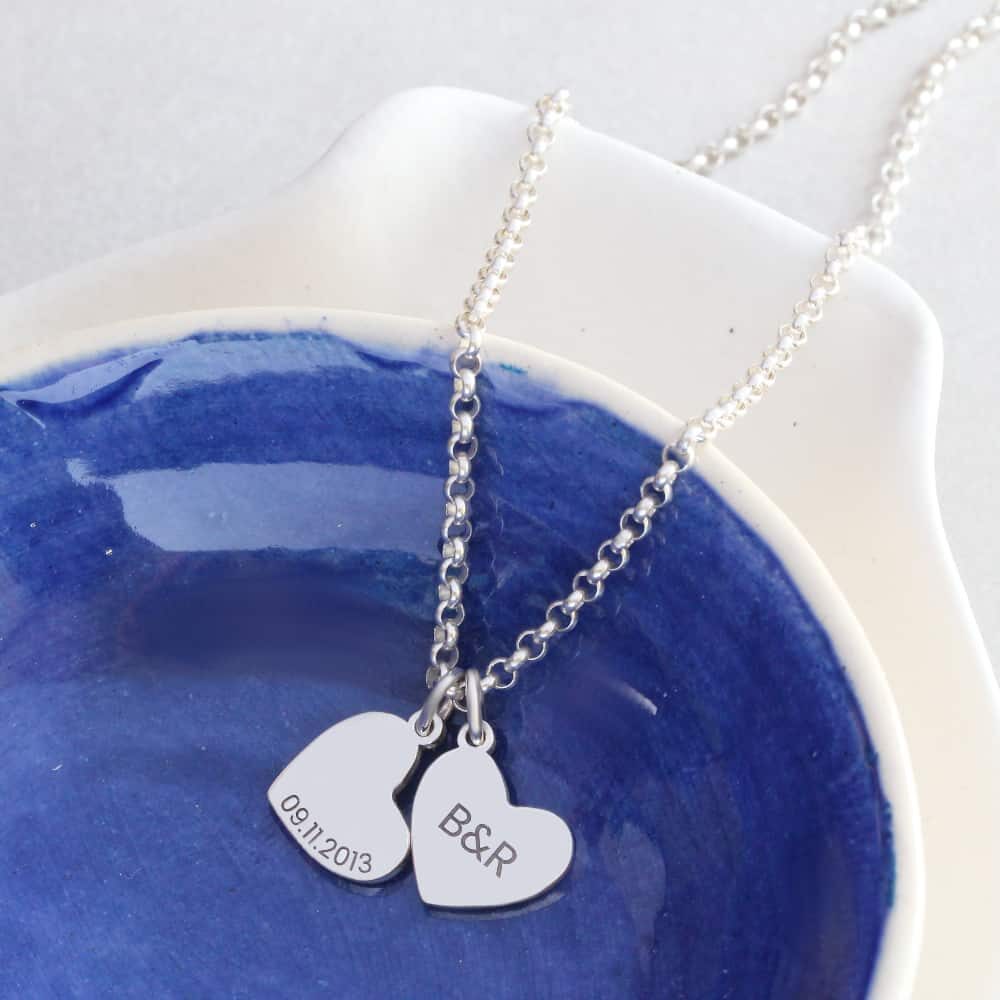 Double Heart Initials & Date Necklace