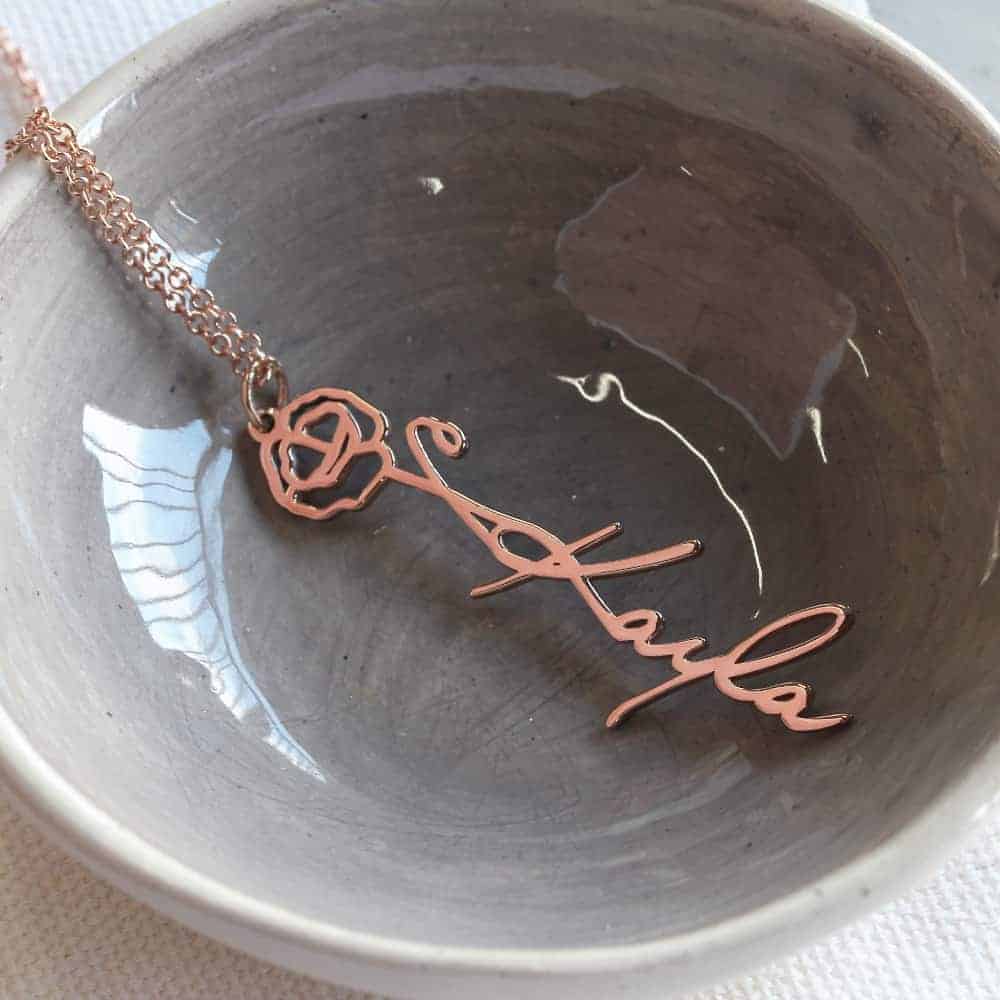 Birth Flower Name Necklace by Silvery Jewellery