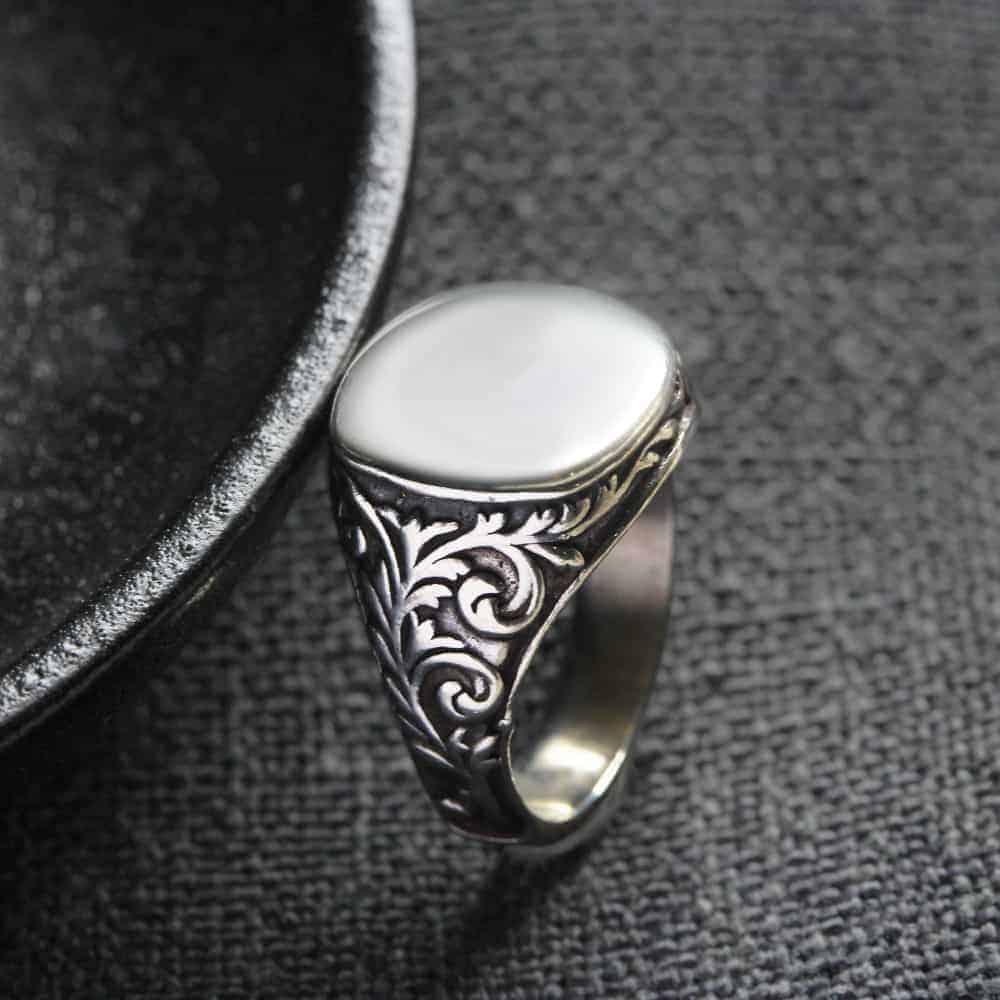 Silver Family Crest Art Nouveau Signet Ring